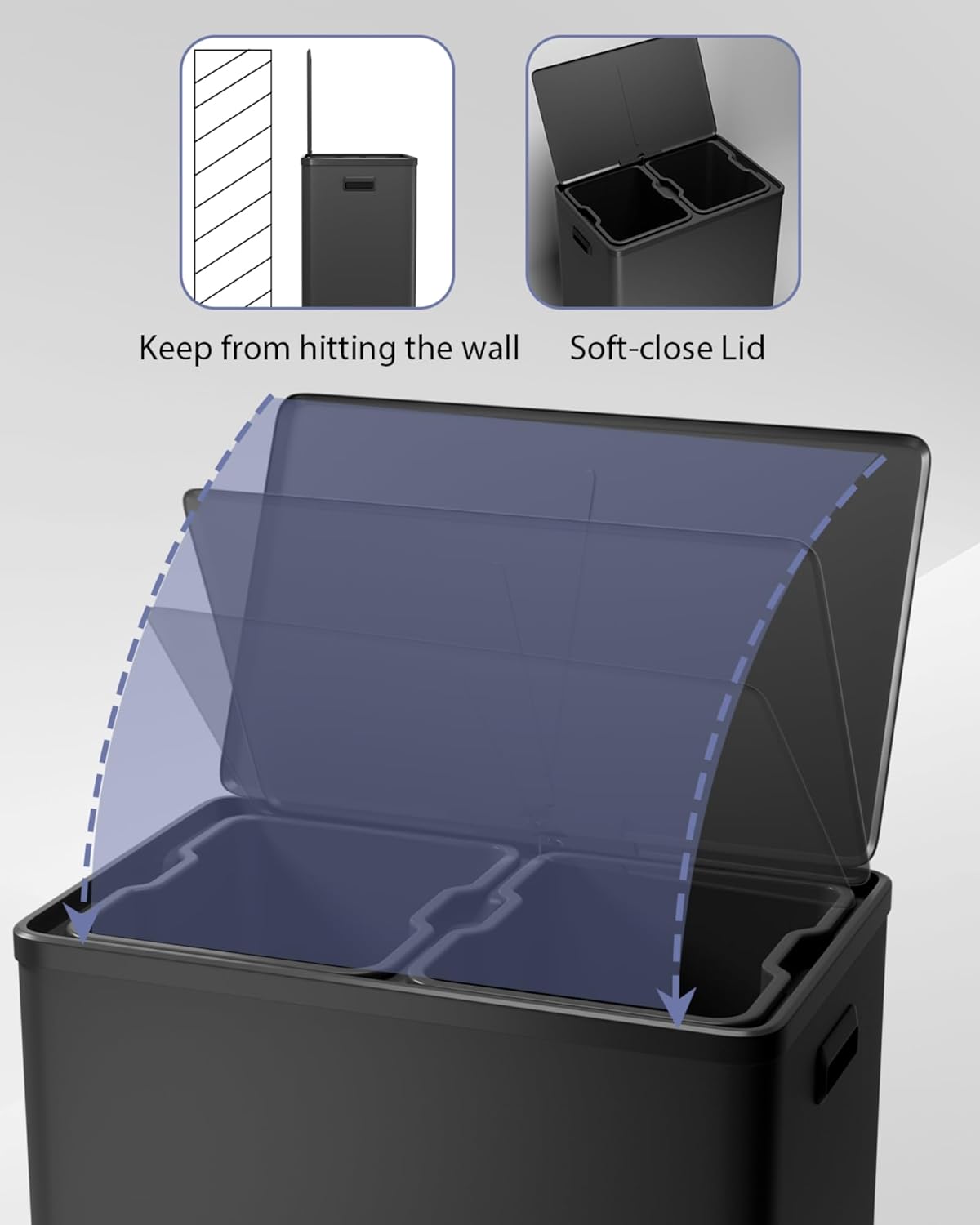 Garvee Dual Trash Can for Recycling and Trash, Stainless Steel Kitchen Trash Can with Lid and Foot Pedal, Double Compartment Garbage Can, with Recycling Bin