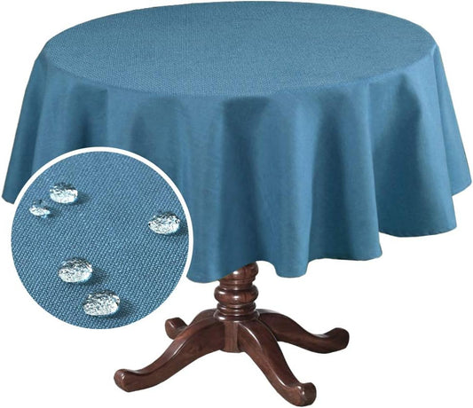 H.VERSAILTEX Linen Textured Table Cloths Round 70 Inch Premium Solid Tablecloth Spill-Proof Waterproof Table Cover for Dining Buffet Feature Extra Soft and Thick Fabric Wrinkle Free, Ink Blue