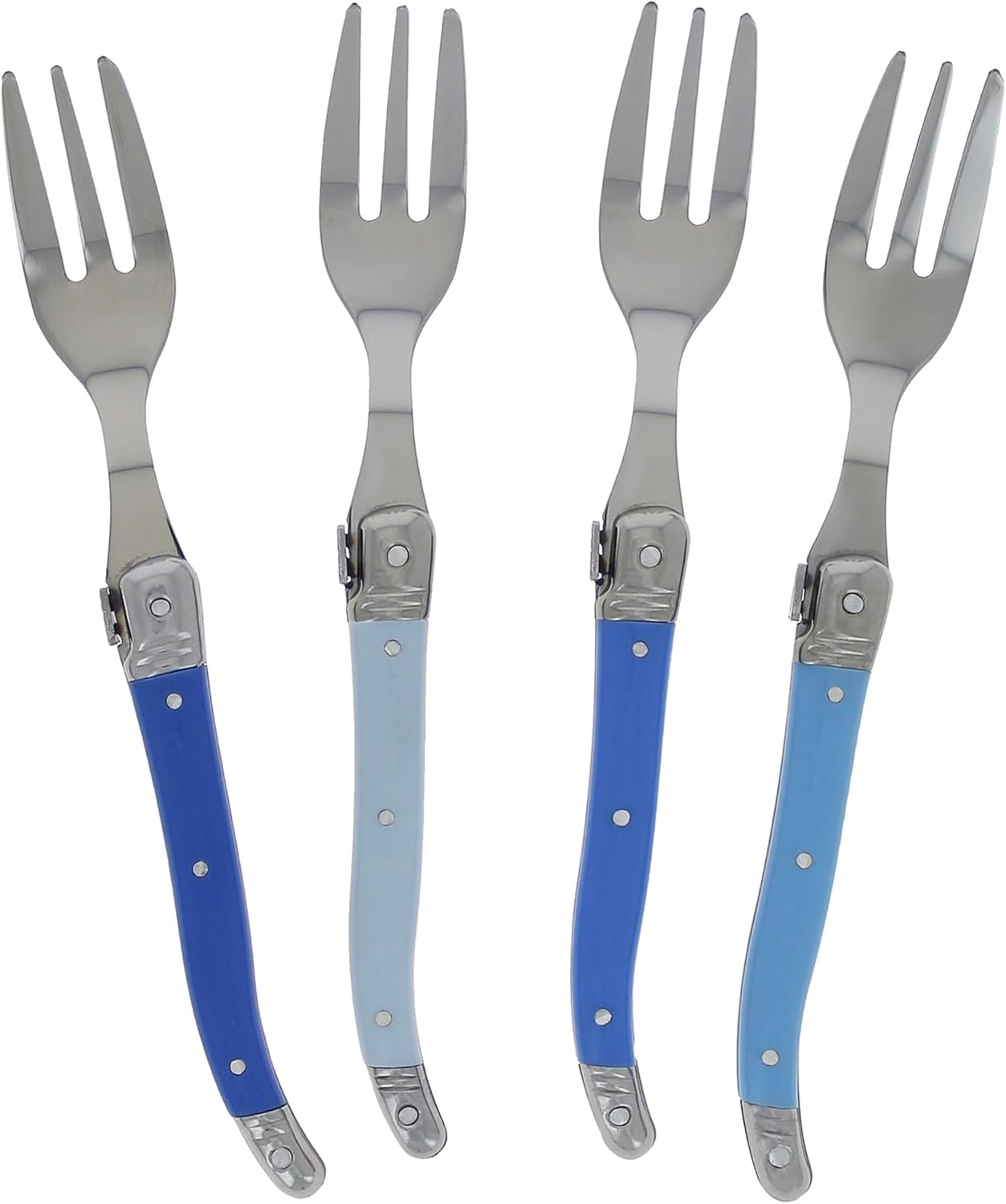 French Home Laguiole 4-Piece Cake Forks Set – Sophisticated Stainless Steel Forks with Shades of Blue Handles – Laguiole Flatware Set for Cake, Fruit, or Appetizers (6.75")