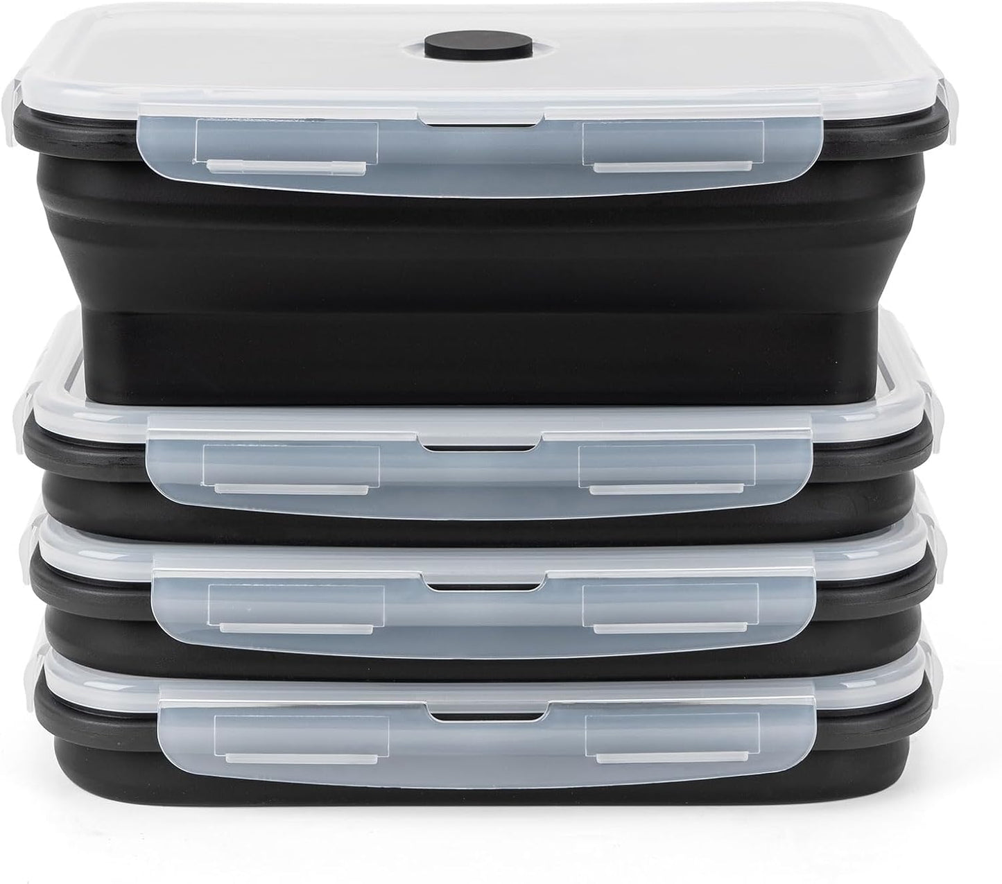 Collapsible Silicone Food Storage Containers Set with Lid & Air Vent,Foldable Lunch Containers(4PCS,Black,40oz)