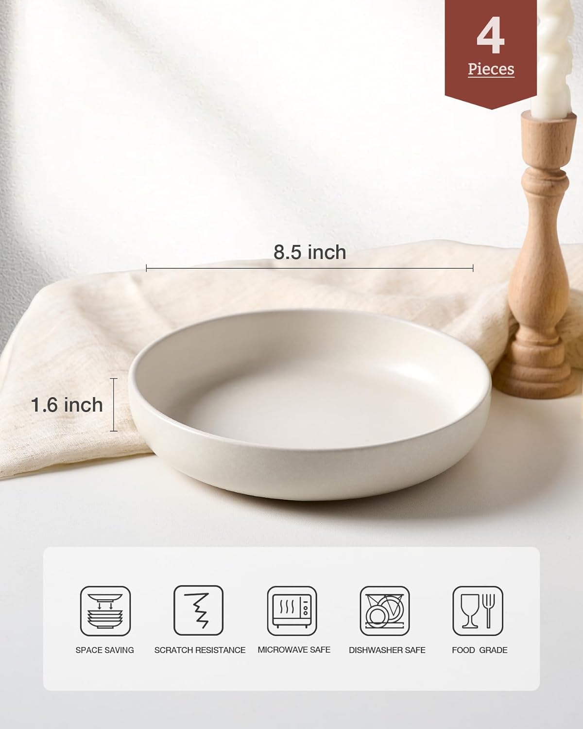 famiware Milkyway 33 oz Bowl Set, Pasta Bowls Set of 4, Salad Bowls, Double Reactive Glaze, Sturdy & Stackable, Ideal for Housewarming, Festivals, Dark Charcoal & White Full Glaze Matte