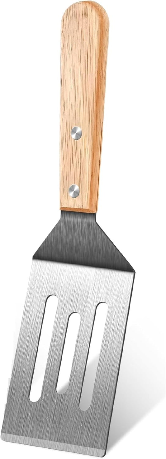 Stainless Steel Spatula Set, Metal Spatula for Cast Iron Skillet, Metal Spatulas for Kitchen Use with Wooden Handle, Ideal for Frying Steak, Pancake, Cookie, Burger, Brownie or Desserts