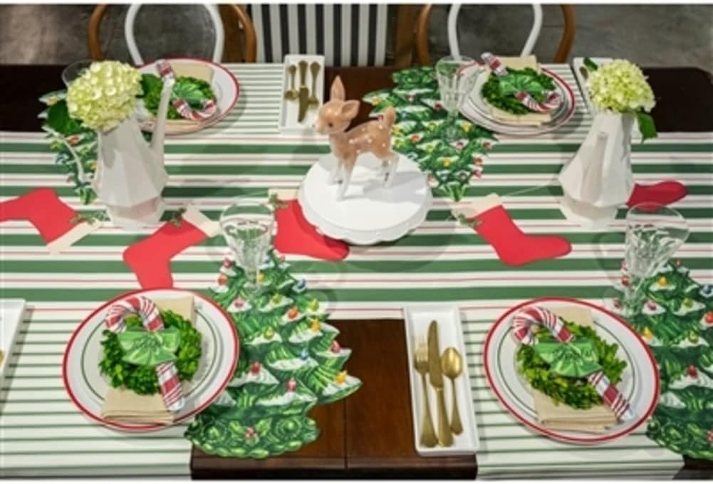 Green Red Striped Table Runner - Disposable Paper Table Runner for Parties or Weddings - American Made