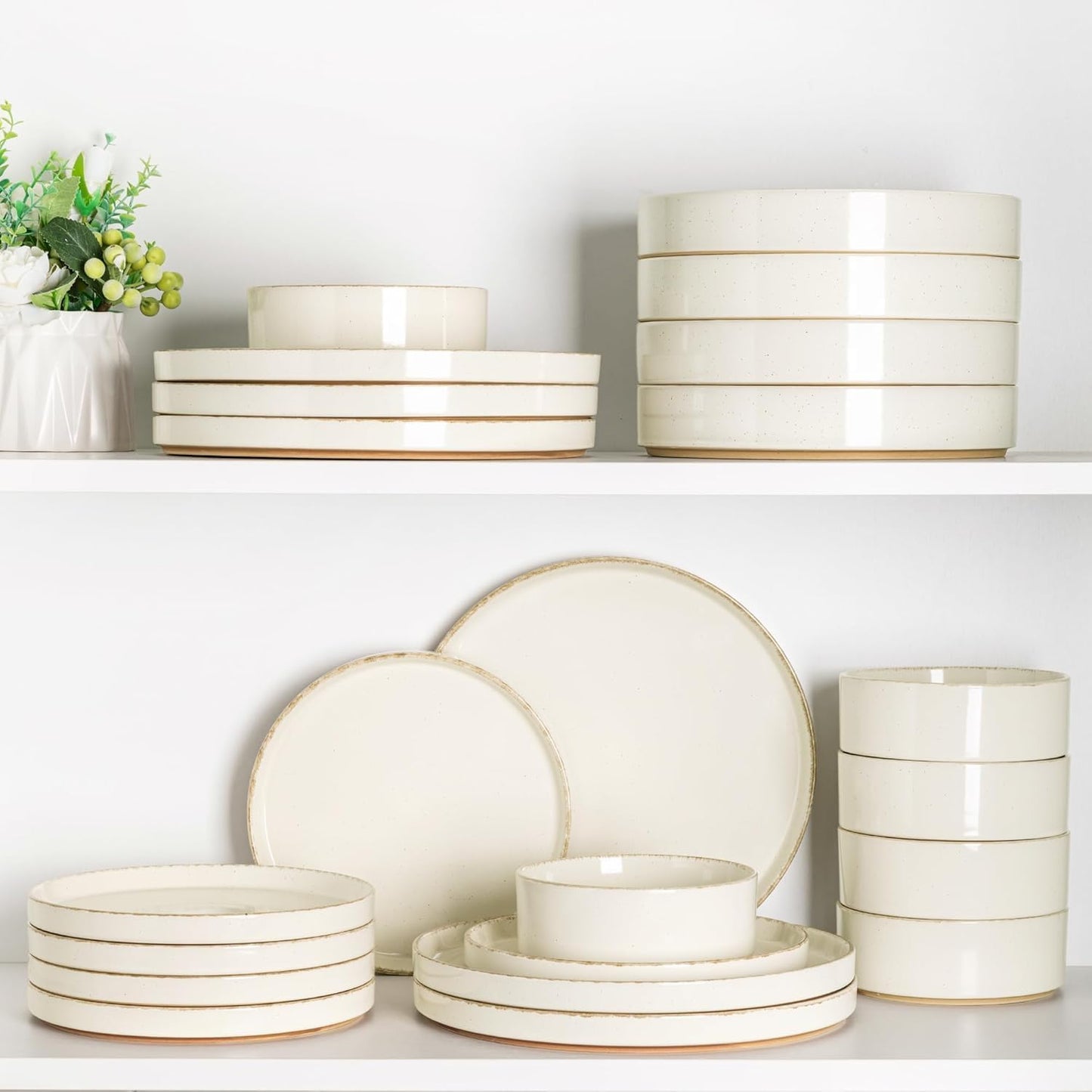 AmorArc Ceramic Dinnerware Sets for 8, 24 Pieces Handpainted Plates and Bowls Set with Rustic Terracotta Underside, Scratch Resistant Stoneware Dishes Set, Dishwasher & Microwave Safe