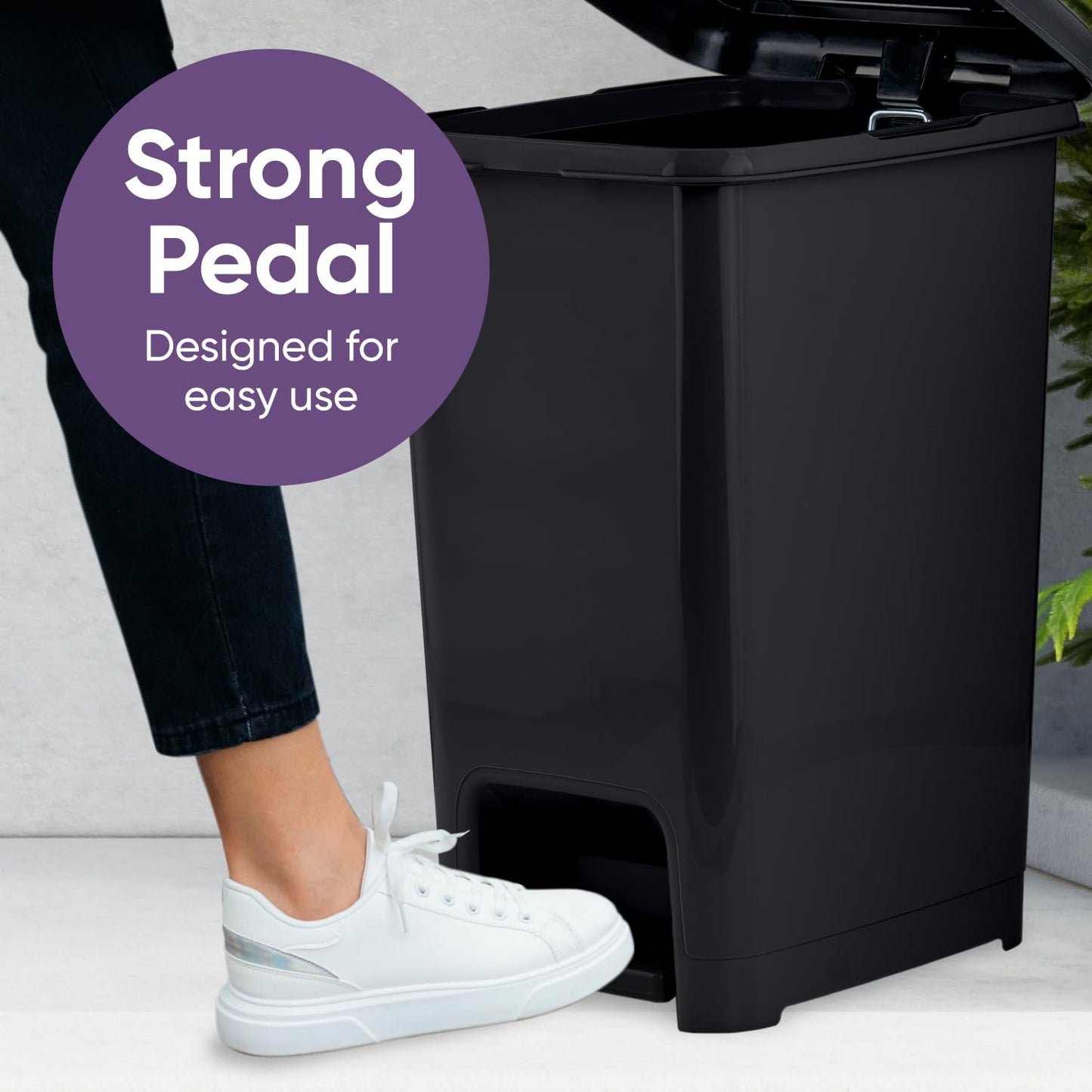 Superio Kitchen Trash Can, Slim Step On Garbage Can with Foot Pedal, 16 Gallon, 64 Qt. Large Black Heavy Duty Plastic Trash and Recycling Bin