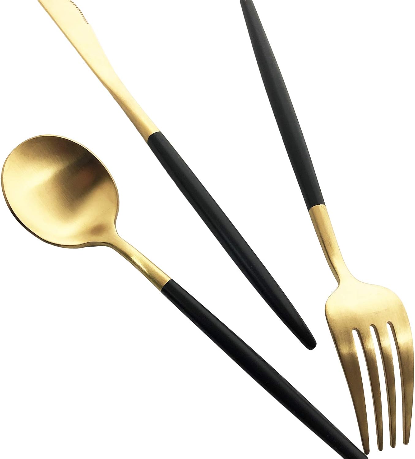 Silverware Set, Hand polished Matte Gold Black Flatware Cutlery Set Service for 4, Satin Finish 20 Pieces 18/10 Stainless Steel Utensils Set for Home and Restaurant, Dishwasher Safe
