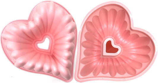 Kundalini Heart Shaped Cake Pan, 2PCS 9 Inch Heart Fluted Tube Cake Pans, Nonstick Silicone Cake Molds for Making Wedding, Valentine's Day and Family Cakes