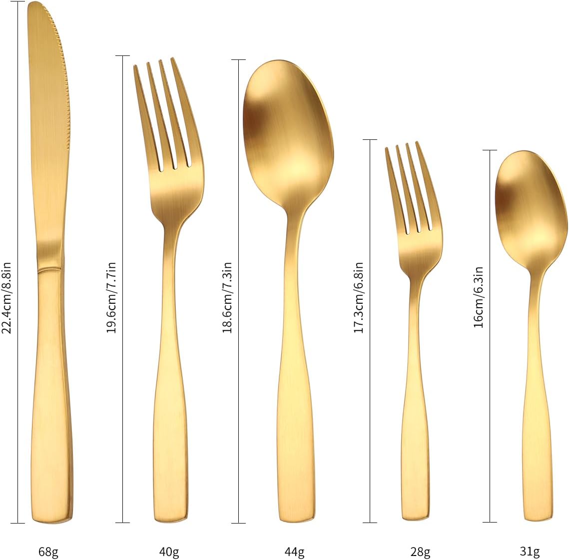 A·HOUSEWARE Gold Matte Cutlery Stainless Steel Silverware Satin Finish Flatware Set for 6 Tableware 30 Pieces Kitchen Eating Utensils for Home and Restaurant