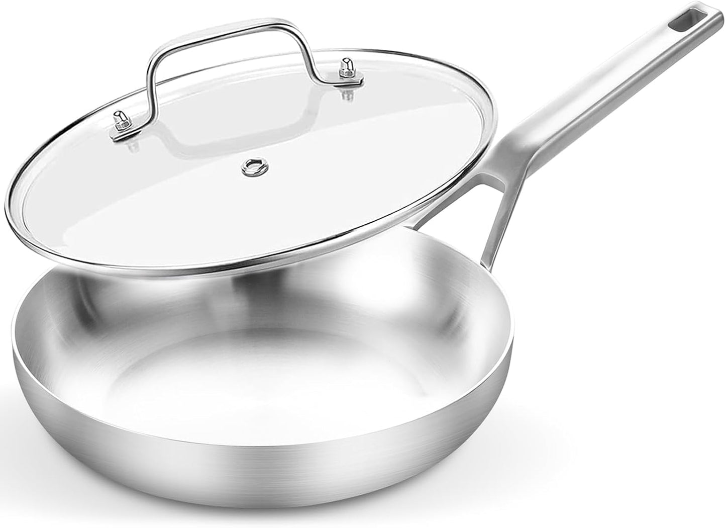 Tri-Ply Fully Bonded Stainless Steel Frying Pan, 10",With Tempered Glass Lid, Chef's pan,Skillets,Induction Pan Dishwasher and Oven Safe