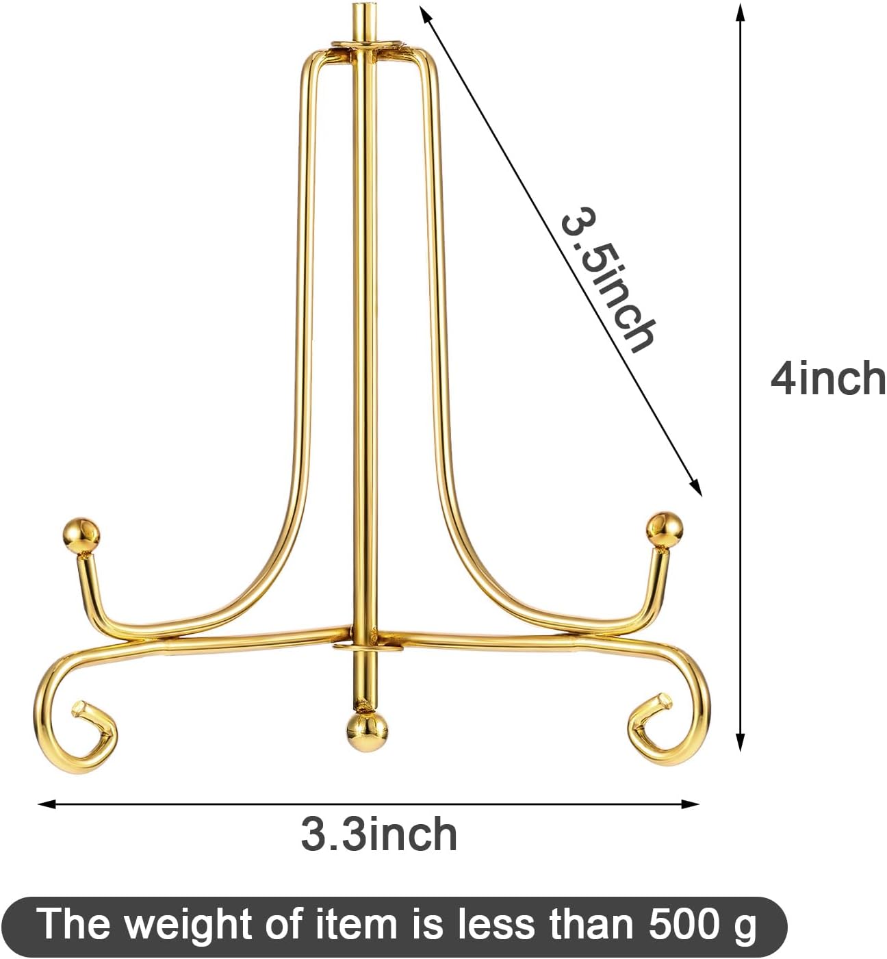 Tatuo 4 Pack 4" Iron Display Stand Gold Small Iron Plate Stand Holder Easel for Plates, Picture, Photo, Decorative Displays Card, Cookie, Artwork for Home Decor, Wedding Centerpieces, Coffee Shop Menu