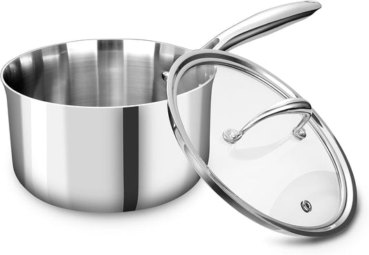 KEAWELL K3 Premium 3-Quart Tri-Ply Stainless Steel Saucepan with Lid, Induction & Oven Safe up to 600°F, Even Heating, Professional Cookware for All Stovetops (3-Qt)