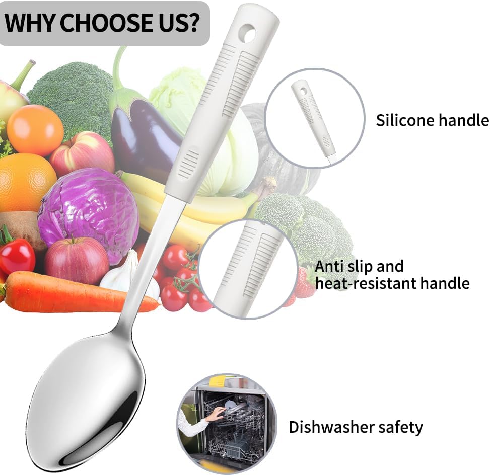 2-Piece,Stainless Steel Serving spoons set with Slotted Spoon.Serving Spoon and Perforated Spoon, kitchen cooking serving utensils set cooking spoon-Beige