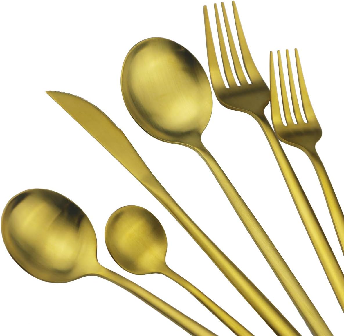 60-Piece Modern Matte Silverware Set, Uniturcky 304 Stainless Steel Flatware Cutlery Set, Elegant Kitchen Utensils Service For 12, Includes Dinner Knives/Spoons/Forks, Gold Satin Finish