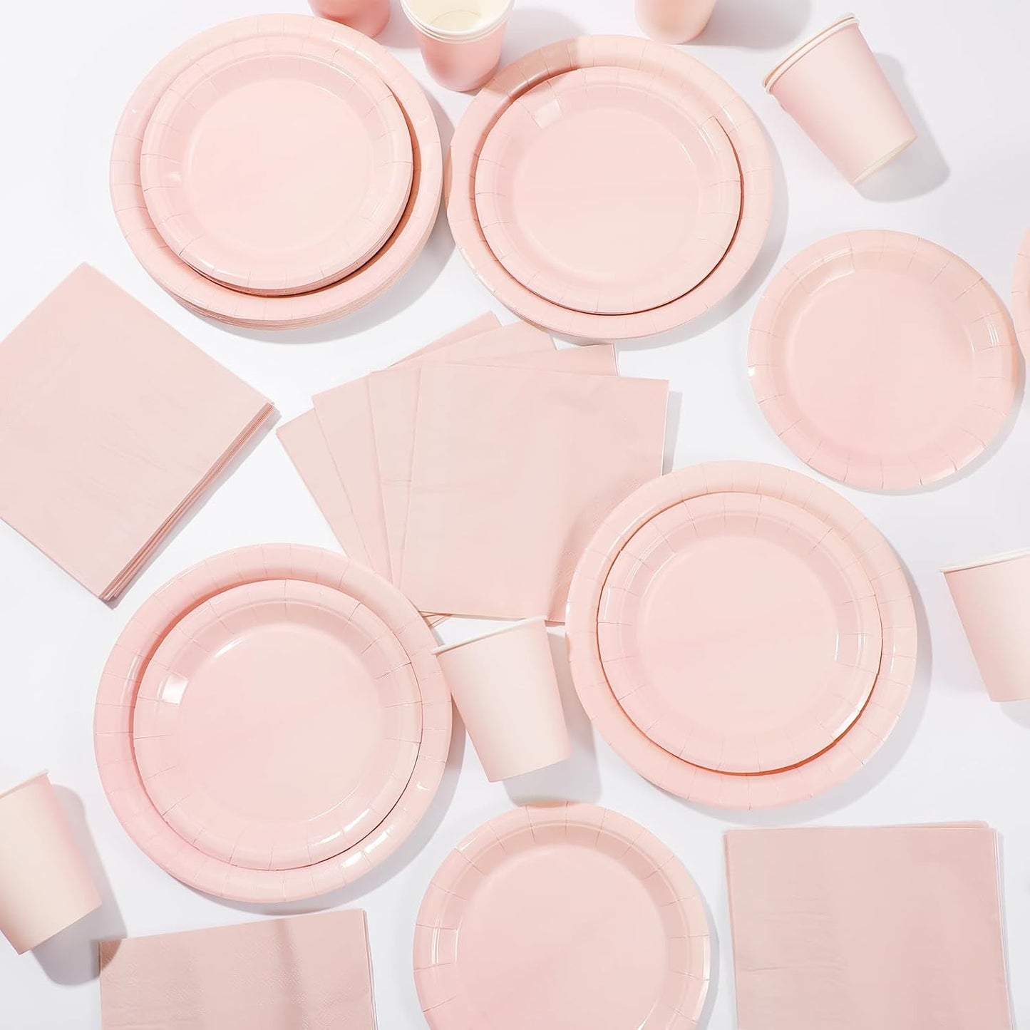 Tioncy 200 Pcs Disposable Paper Plates Cups and Napkins Party Supplies Serve 50 Guests Disposable Paper Dinnerware Set for Halloween Birthday Wedding Baby Shower Family Picnic(Pastel Pink)