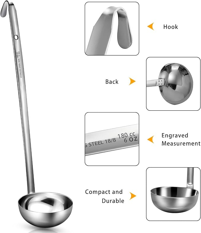 meekoo 3 Pieces Stainless Steel Ladle Soup Handle Ladle with Pouring Rim for Kitchen Cooking Soup Sauce(6 oz)