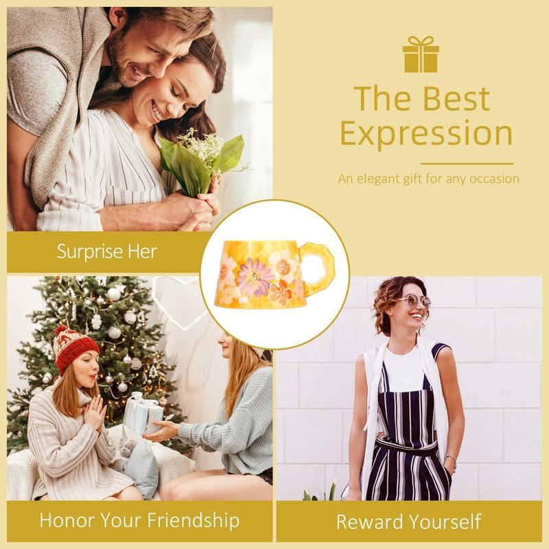 13oz ceramic mug, enlarged and thickened breakfast cup, suitable for spring, summer, autumn and winter, hand-painted cup, a personalized gift for girlfriend.