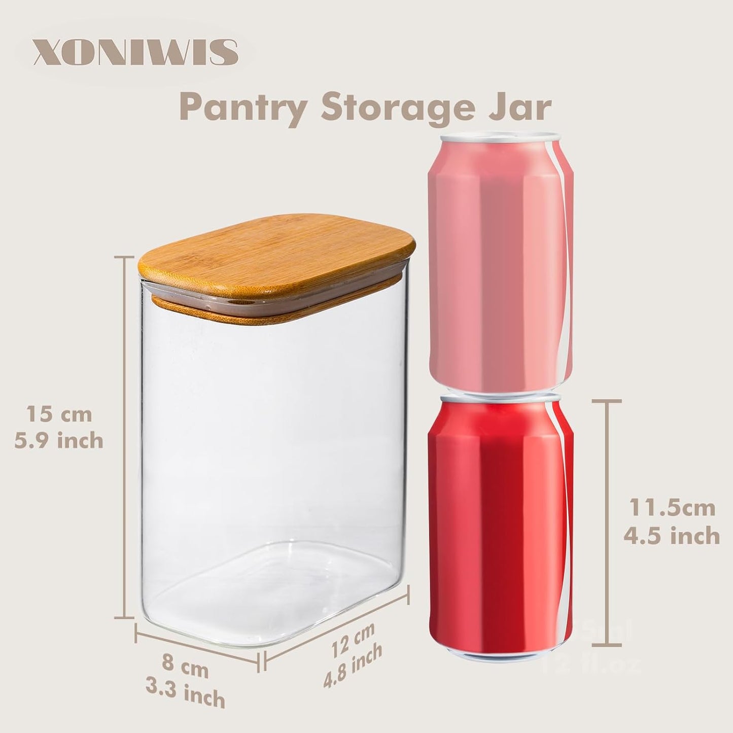37oz 6PCS Rectangle Glass Pantry Containers with Lids, Glass Jars with Lids, Clear Food Storage Jars, Small Canister for Salt, Pepper, Spices, Nuts, Loose Tea, Coffee, Sugar, Candy