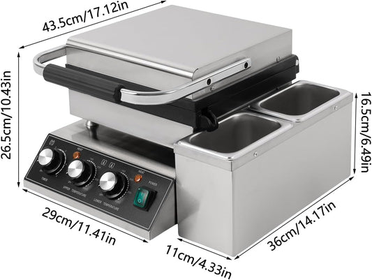2200W Commercial Waffle Maker, Electric Square Waffle Maker Non-Stick Stainless Steel Belgian Waffle Iron w/Time & Temper Adjustable|Oil Spill Chute, Large Waffle Machine for Restaurant Party Food