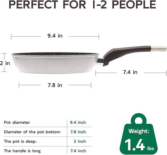 Non Stick Frying Pan - 9.4" Healthy Ceramic Skillet with Stay-Cool Handle, Non Toxic Egg Pan, PFOA-Free