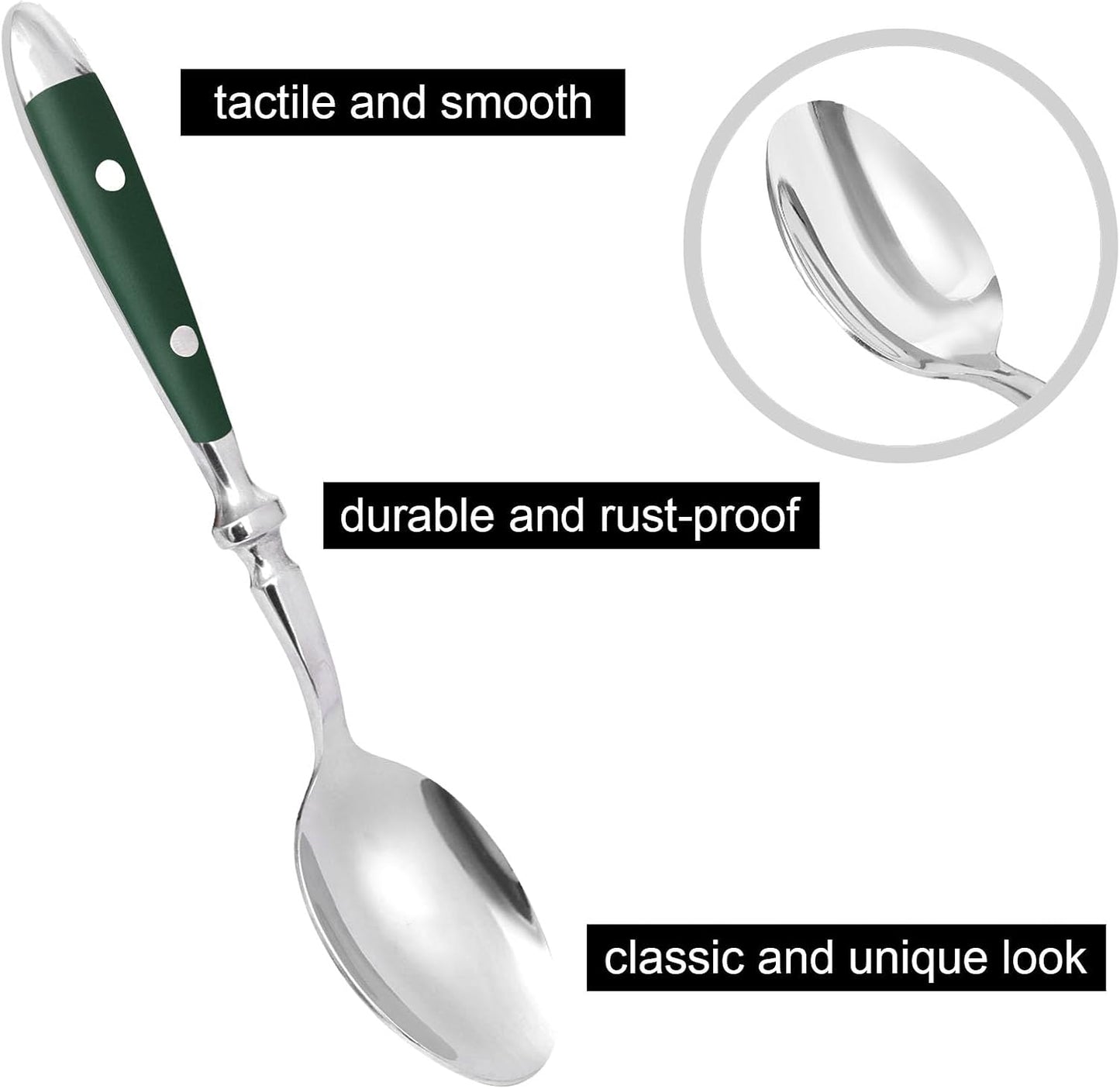 Silverware Set For 8 with Two Rivets, Vintage 40-Piece Everyday Flatware Set with Green Bakelite Handle, Stainless Steel Cutlery Set, Dishwasher Safe, Knives Spoons and Forks Set