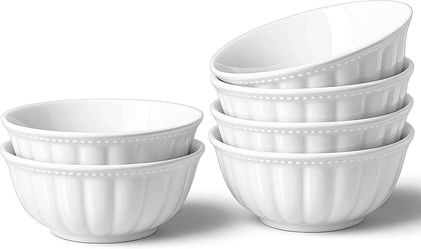 White Porcelain Fruit Bowls, 4.7 Inch Serving Bowls,Ice Cream Bowl, Kitchen Bowl Set, Microwave and Dishwasher Safe, Set of 6