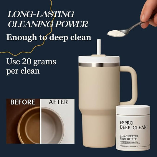 ESPRO Deep Clean Coffee Maker Cleaner & Descaler Powder for Espresso Machines, French Press & Coffee Pots – Coffee Descaler and Cleaner Removes Oils, & Milk Residue 4.4 oz