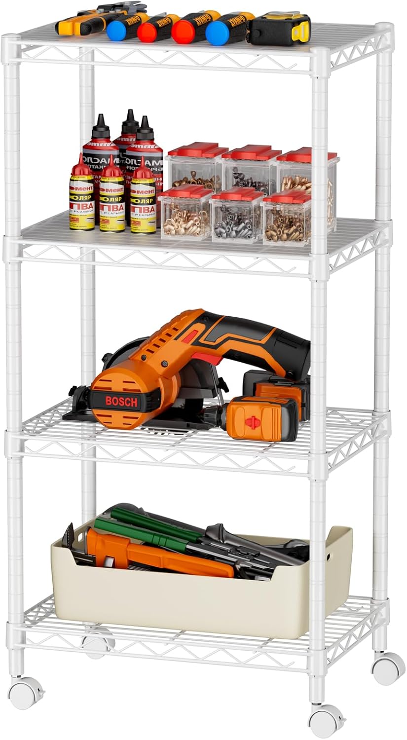 SINGAYE 4 Small Wire Shelves Kitchen Pantry Close Home Organizers and Storage Bathroom Shelf Laundry Room Organization Adjustable Book Metal Garage Shelving Unit