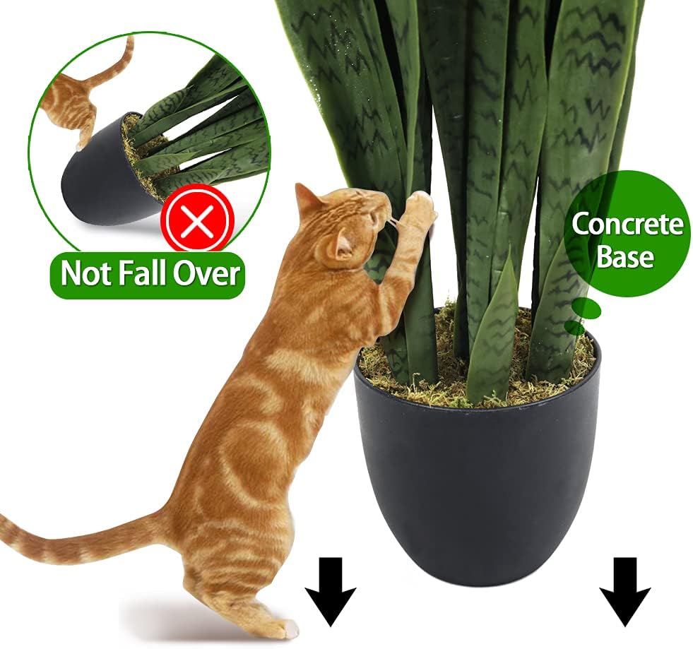 35" Lifelike Faux Snake Plant, Realistic Artificial Plants with 28 Thick PEVA Leaves, Indoor/Outdoor UV-Proof Greenery Decor, Patio, Office & Home Decor, Includes Black Pot & Preserved Moss