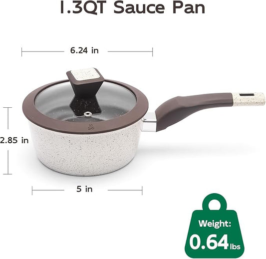 Sauce pan with Lid, 1.3 QT Nonstick Cooking Pan, Non-toxic Healthy Cooking Pot with Stay-Cool Handle, Multipurpose Small Pot PFOA PFAS PTFE Free