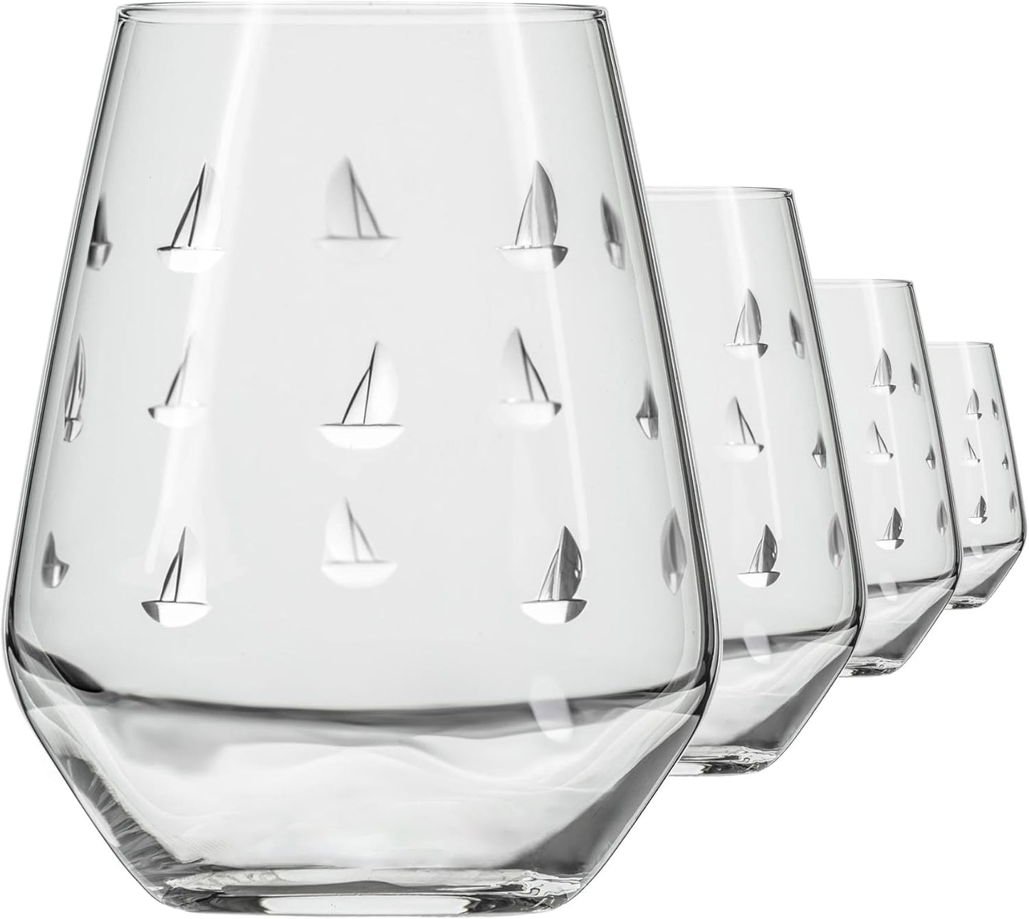 Rolf Glass Sailing Stemless Wine Tumbler 18 ounce | Stemless Wine Glasses Set of 4 | Lead-Free Crystal Glass | Etched Tumbler Glasses | Proudly Made in the USA