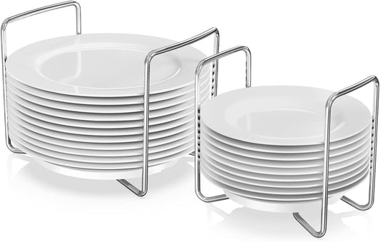 Wisuce Dish Racks for Kitchen Countertop Organizer - Bamboo Plate Holder Adjustable Size | Stainless Steel 304 Portable Handle for Kitchen Drawer Countertop Cupboard Shelf