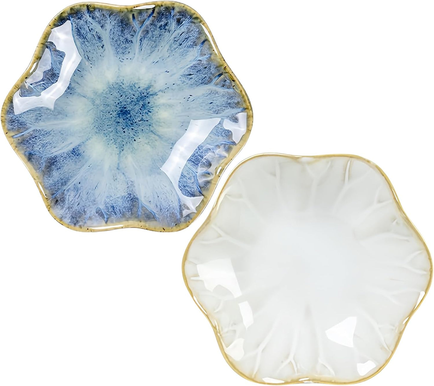 2Pcs Ceramic Jewelry Dish - Lotus Leaf Shape, for Ring Holder Necklace Small Key, Suitable for Mother Friend Sister, Gifts for Women, Cute Plate Trinket Tray, Home Decor (Light Blue & White)