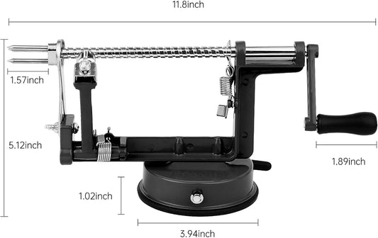 Apple Peeler Corer, Long lasting Chrome Cast Magnesium Alloy Apple Peeler Slicer Corer with Stainless Steel Blades and Powerful Suction Base for Apples and Potato(Black)