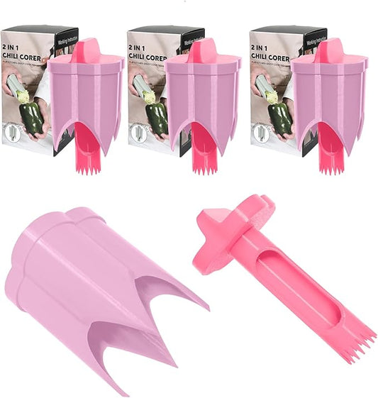 Pepper Corer, 2 in 1 Red Bell Pepper Seed Corer Remover Tool, Fruit & Vegetable Corers Quick Cave Tools for Jalapeno Cutter Deseeder, Red Peach, 3 PCS