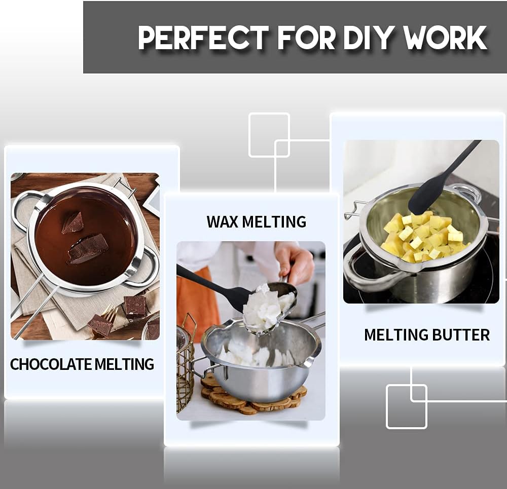 1000ML/1QT Double Boiler Chocolate Melting Pot with 2QT 304 Stainless Steel Pot, Chocolate Melting Pot with Silicone Spatula for Melting Chocolate, Candy, Candle, Soap, Wax