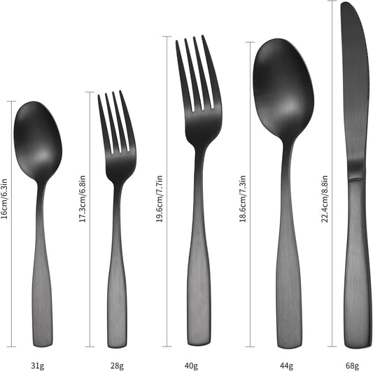 Black Matte Flatware With Square Handle Stainless Steel Cutlery Set for 6 Modern Silverware 30 pieces Knives Forks and Spoons for Home Kitchen Utensils