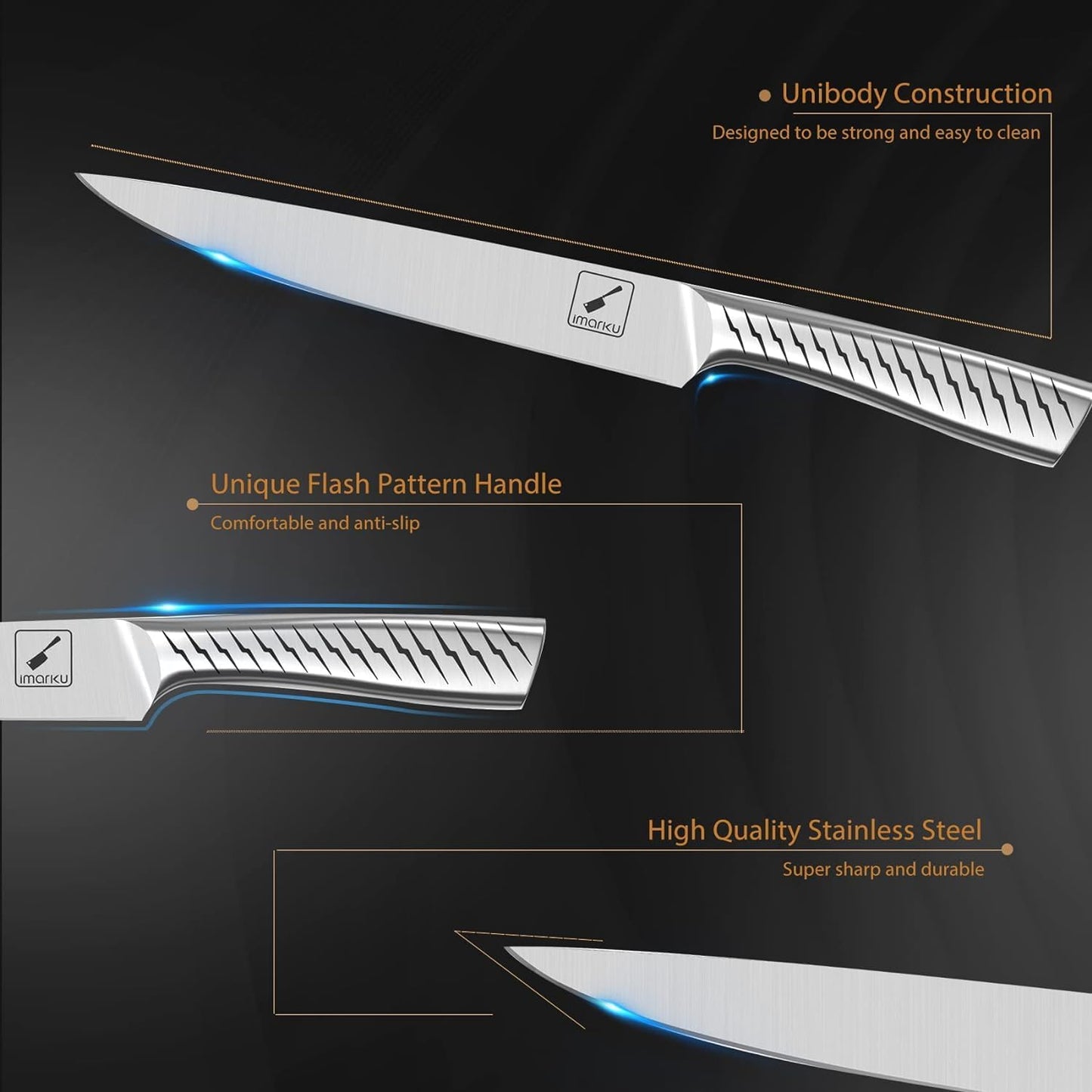 imarku® Knife Set,14-Piece Knife Sets for kitchen with block,Premium One-Piece Kitchen Knife Set with Sharpener,High Carbon Stainless Steel Knives Set for Kitchen,Dishwasher Safe,Black