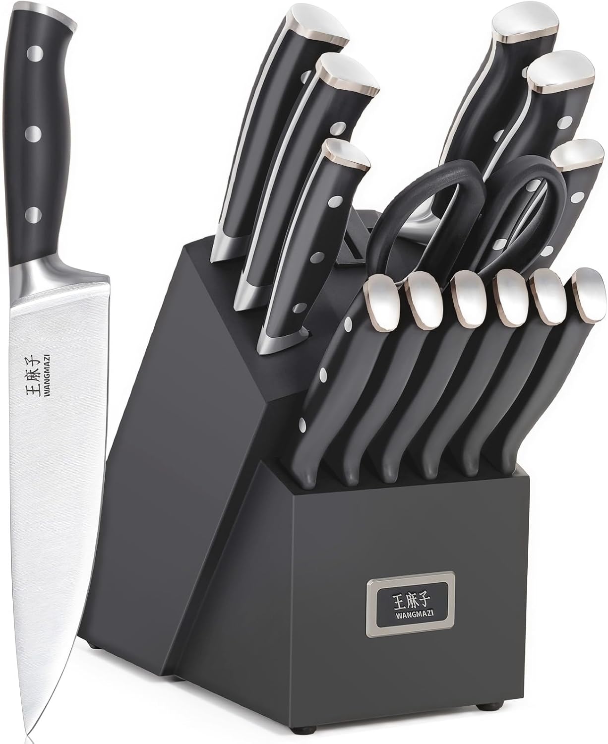 Newly Updated Premium Chef Knife Set,High Carbon Stainless Steel Forged,Sharp Kitchen Knife Set Ergonomic Handle,Hundreds of Years of Masterful Craftsmanship(Black Silver,15PCS)