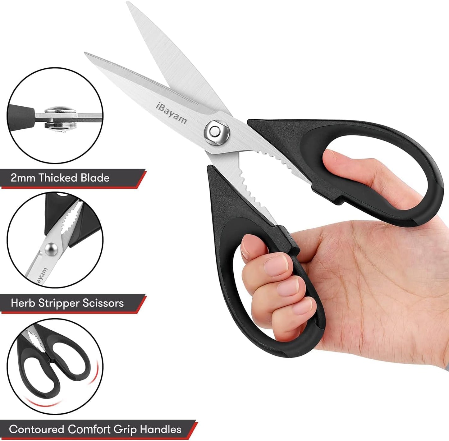 iBayam Stocking Stuffers for Men, White Elephant Gifts for Adults, All Purpose Kitchen Scissors 8.5" Cooking Scissors with Sheath, Black Kitchen Accessories