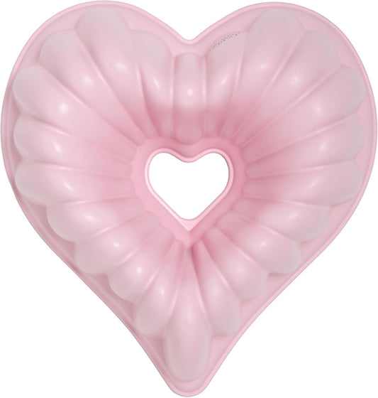 Paris Hilton Heart Shaped Fluted Cake Pan, Cast Aluminum with Clean Ceramic Nonstick Bakeware, Dishwasher Safe, Made without PFAS, PFOA, PFOS & PFTE, 9-Inch, Pink