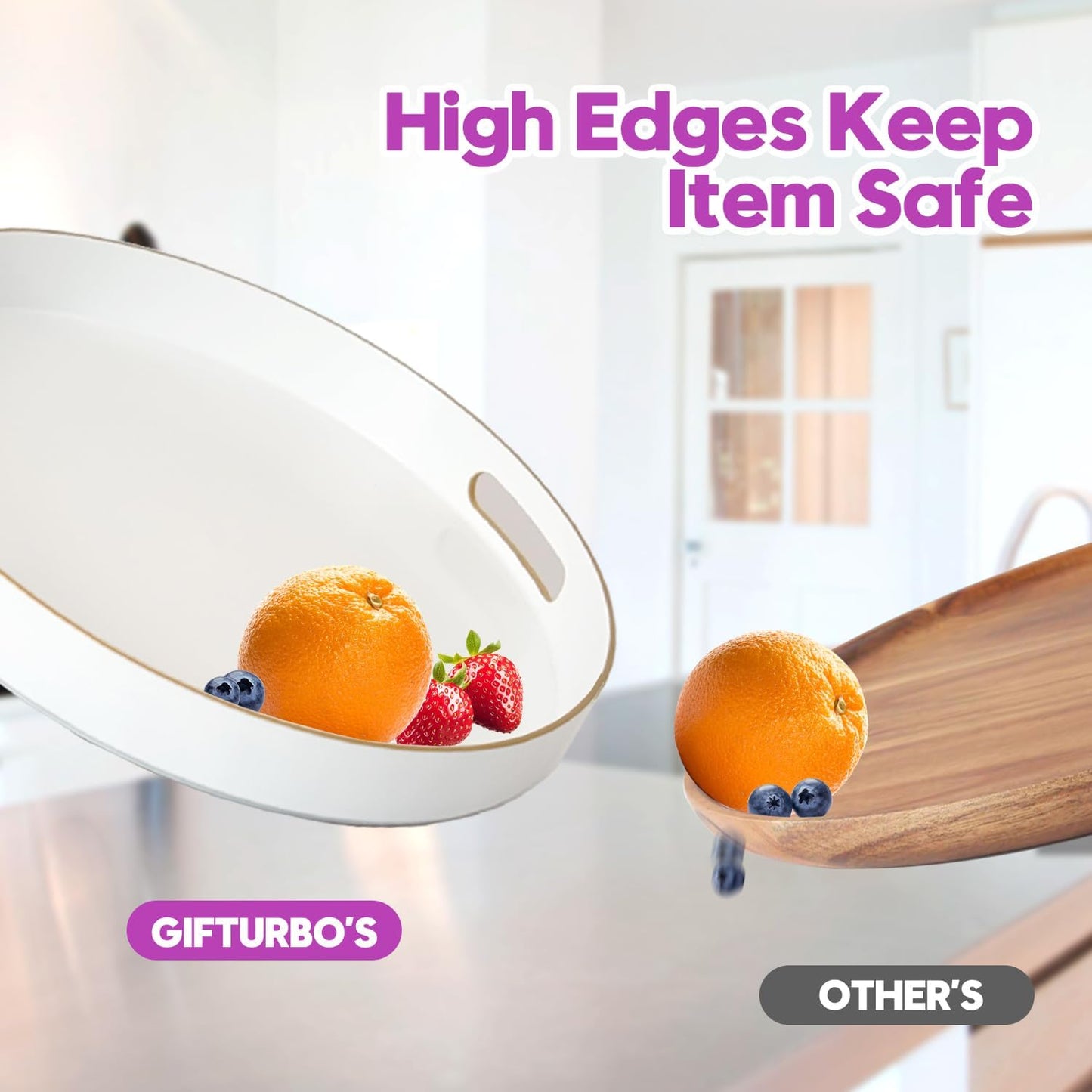 Gifturbo White Round Serving Tray,Decorative Serving Trays with Handles, Coffee Table Tray Ottoman Round Plastic Trays for Living Room, Bathroom