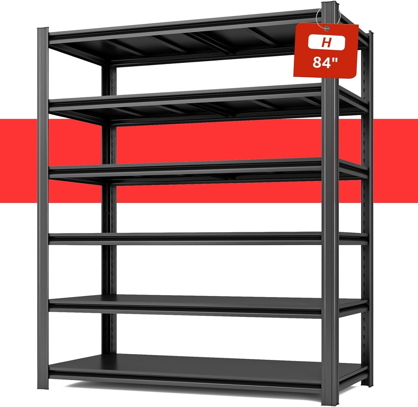 55.12" W Father&I Industrial Heavy-Dudy Garage Shelving Units/Systems: Metal 6-Tier Storage Shelves Adjustable for Basement/Closet/Tote/Kitchen/Pantry, 84" H*55.12W *23.65" D, Black