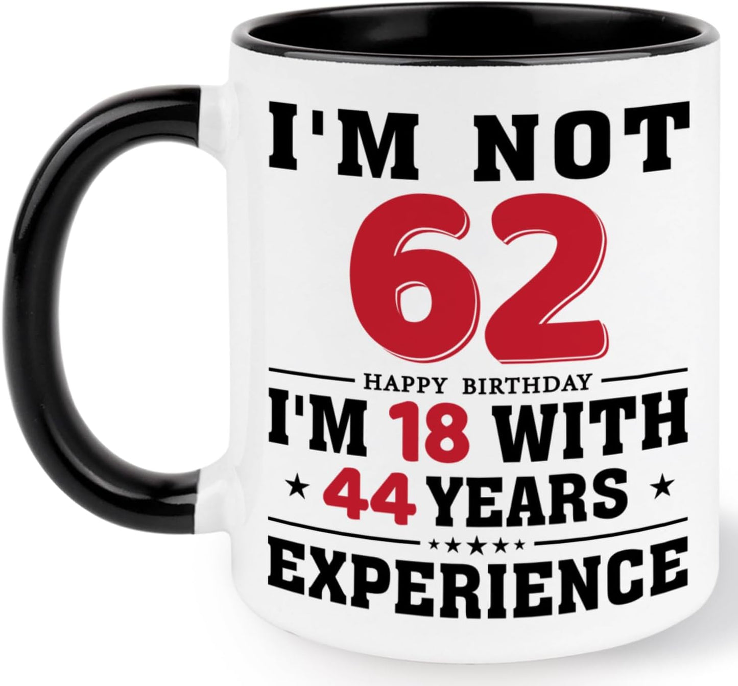 62nd Birthday Coffee Mug, 62 year old Birthday Gift Ideas for Men Women Her Him, Red Black 11oz