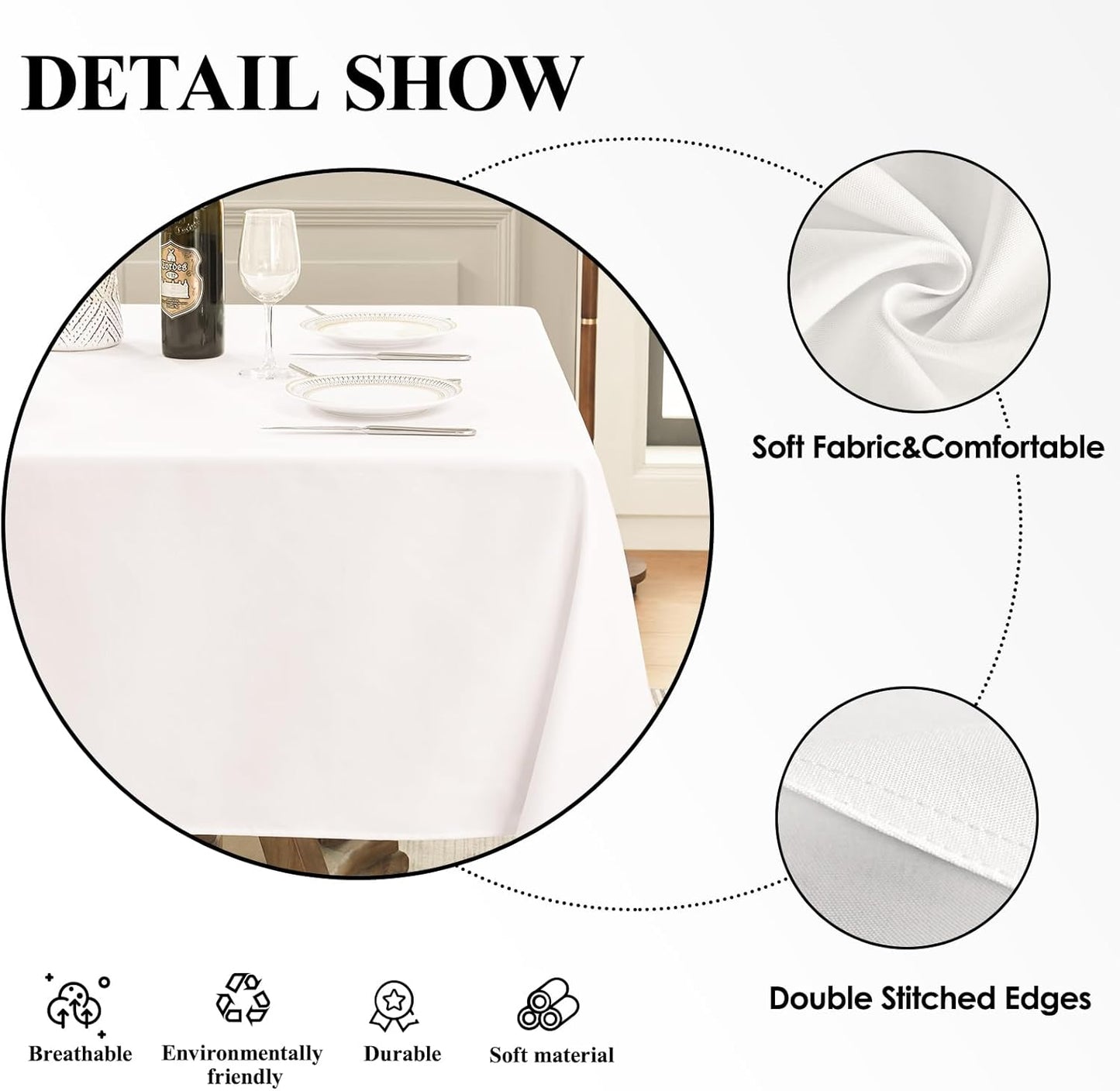 Square Tablecloth 52 x 52 Inch White 10 Pack Tablecloths Stain-Wrinkle Resistant Washable Polyester Table Cloths for Holiday, Buffet Parties, and Weddinge