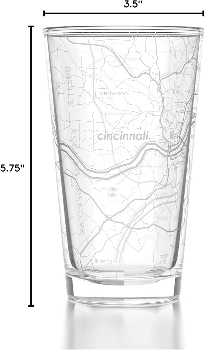 Well Told Engraved Cincinnati Ohio Map Pint Glass, Etched Beer Gift (16 oz, Clear) City Map Pint, Custom City Glassware, Gifts For Beer Lovers