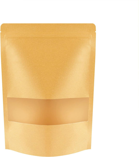 100 Pcs Kraft Stand Up Pouches 3.5 x 5.5 Inch Resealable Zip Lock Food Storage Bags with Matte Window for Packaging