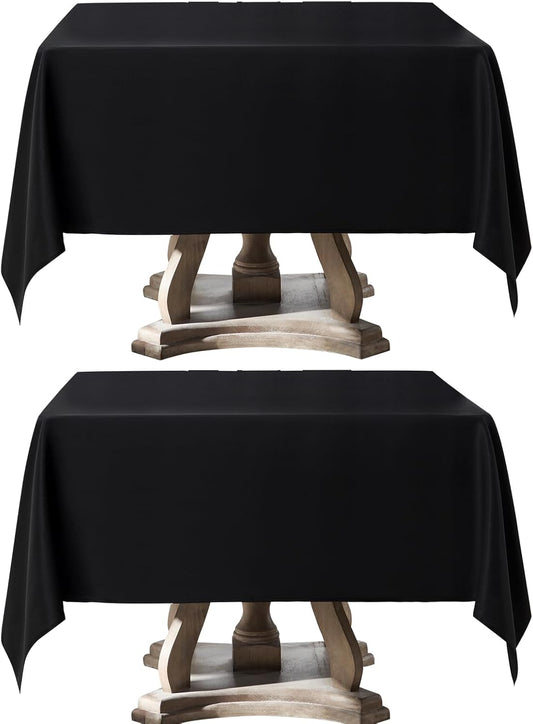 Square Tablecloth 52 x 52 Inch Black 2 Pack Tablecloths Stain-Wrinkle Resistant Washable Polyester Table Cloths for Holiday, Buffet Parties,and Wedding