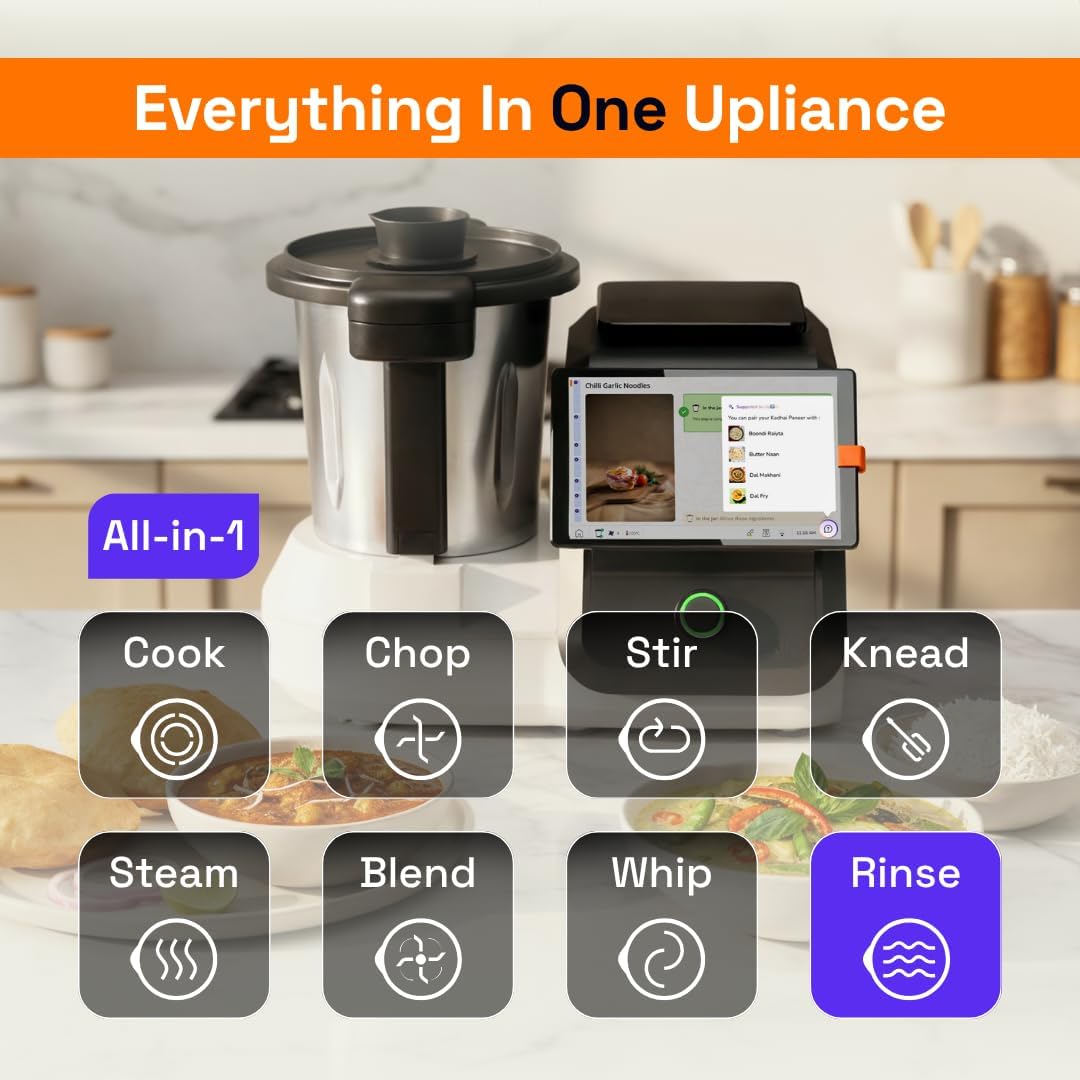 upliance Smart Cooking Companion | Cooks 750+ Recipes: Pav Bhaji, Pasta, Soup, Kadhai Paneer & More | 10 Preparation Modes | AI-Powered | Built-In Weighing Scale | Phone App | WiFi