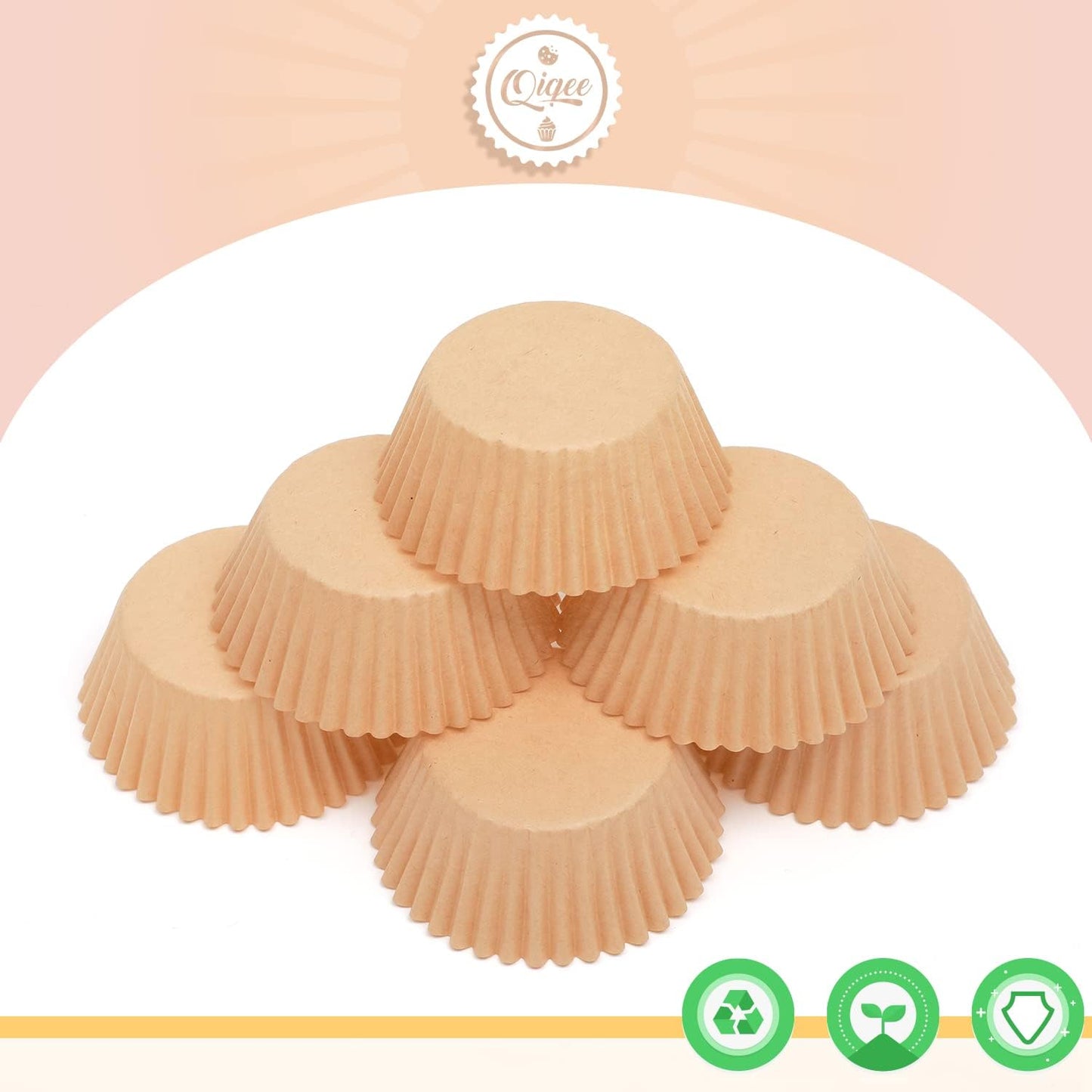 qiqee 600pcs Natural Cupcake Liners Muffin Linner No Smell, Food Grade Brown Baking Cups（Standard Size）