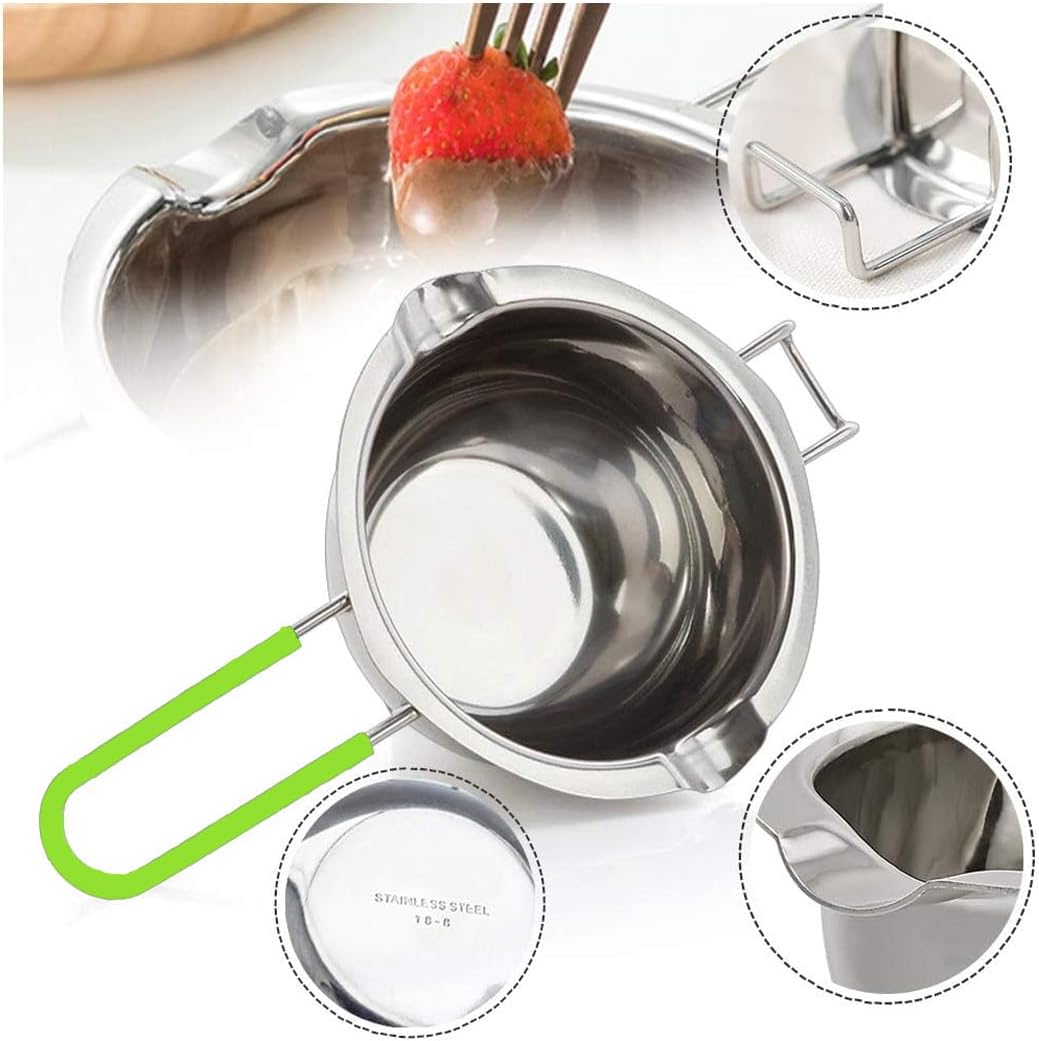 Stainless Steel Double Boiler Pot, 600ML Updated Melting Pot with Silicone Spatula for Melting Butter,Chocolate, Candy, Cheese and Caramel (green)